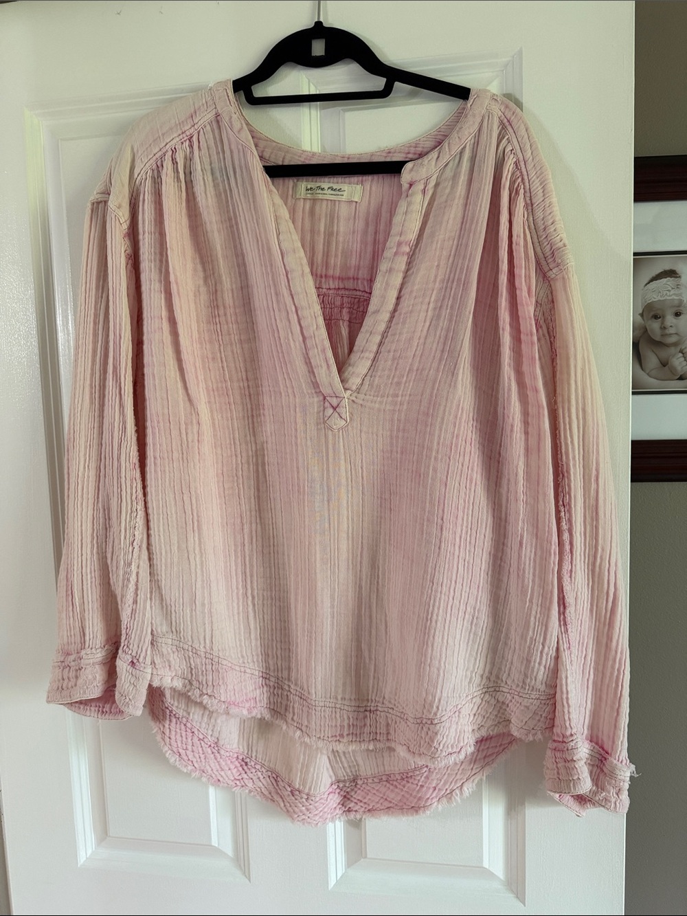 Free People Pink Gauze V-Neck Peasant Tunic